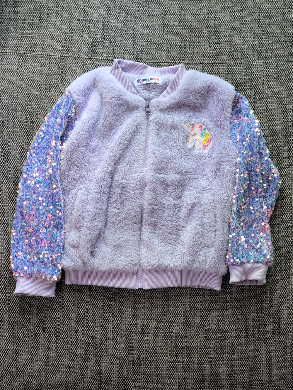 Lilac Unicorn Sequin Sleeve Kids Jacket -